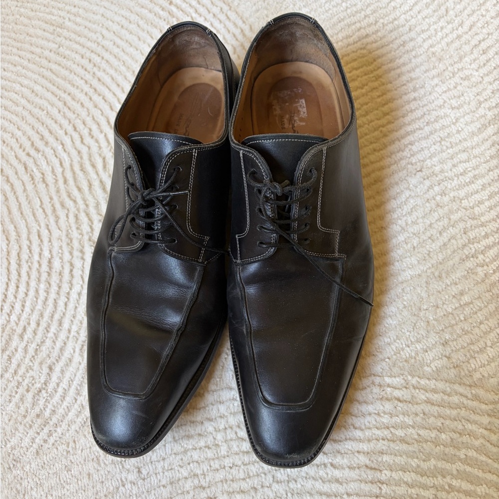 Santoni PRITCHARD Black Italian Leather Derby 751611 Men's Dress Shoes Size  9.5